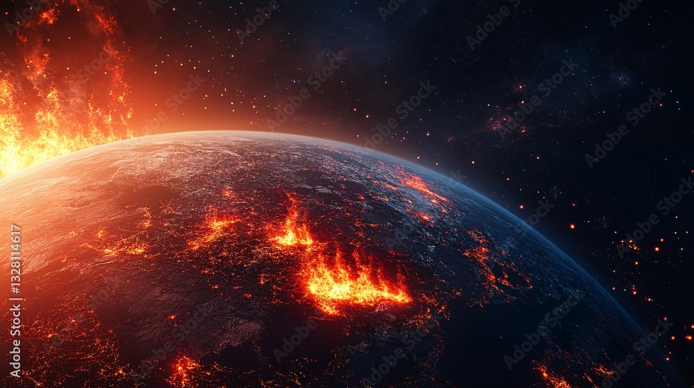 Fiery Planet Earth Global Inferno Burning World Space Disaster Fiery Planet Earth Global Inferno Burning World Space Disaster