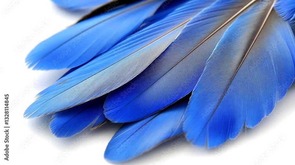 Naklejka premium Vivid blue bird feathers on white.