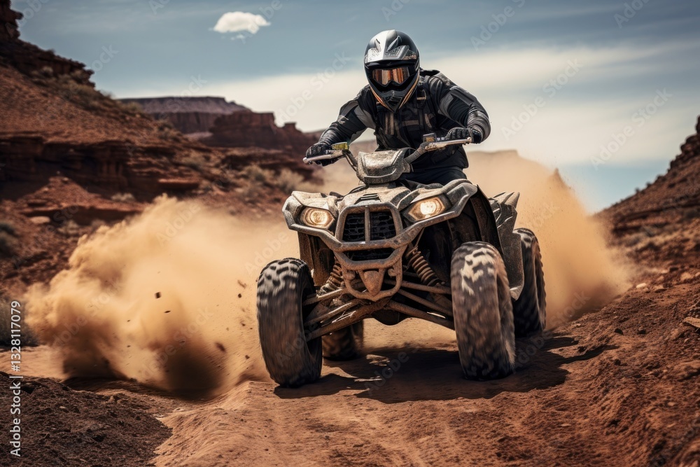 Man riding ATV helmet motorcycle adventure. Man riding ATV helmet motorcycle adventure.