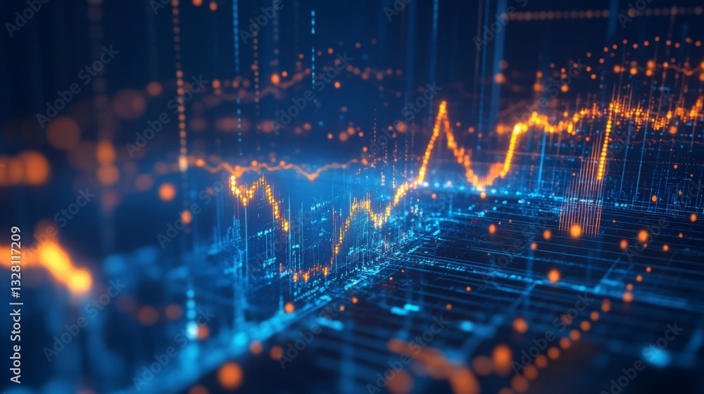 Abstract Data Visualization with Glowing Blue and Orange Lines Abstract Data Visualization with Glowing Blue and Orange Lines
