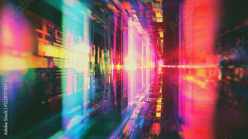 Abstract Neon Tunnel Digital Art with Vibrant Pink and Blue Colors