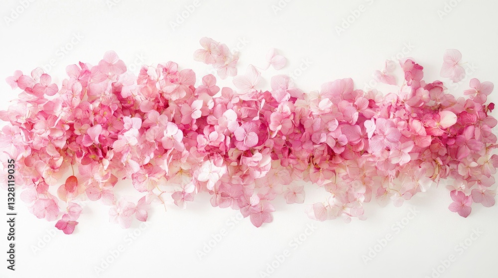 Fototapeta premium Pink Hydrangea Petals on White Background