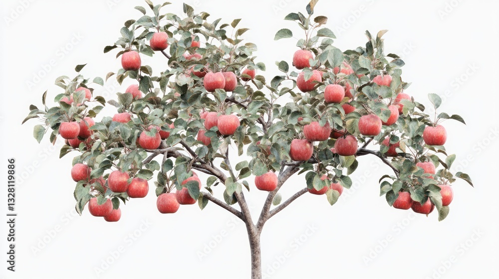 Red apple tree laden with fruit, isolated on white, orchard background, healthy harvest Red apple tree laden with fruit, isolated on white, orchard background, healthy harvest
