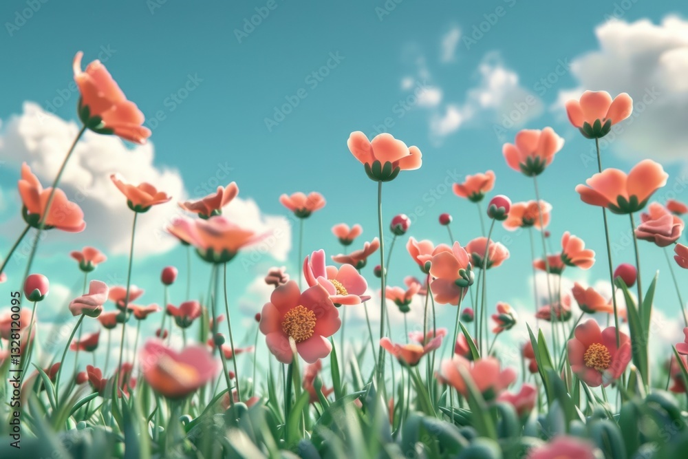 Fototapeta premium Cute flowers and meadows background landscape outdoors blossom.