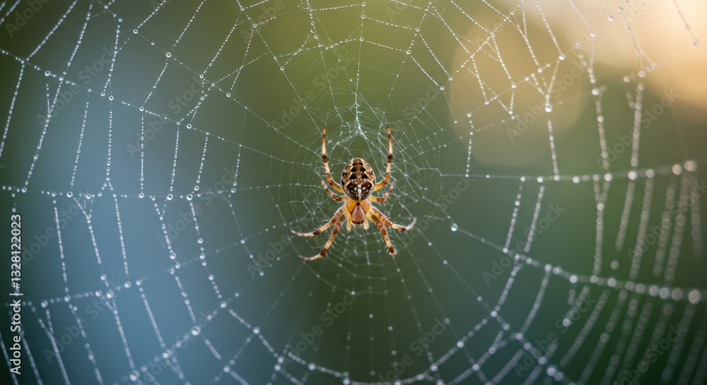 A Spider in its Dew-Kissed Web: A Stunning Macro Photograph of Nature's Intricate Design A Spider in its Dew-Kissed Web: A Stunning Macro Photograph of Nature's Intricate Design