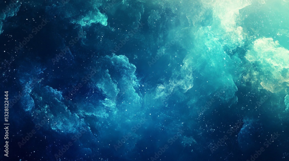 Fototapeta premium Blue and Teal Cosmic Nebula with Sparkling Stars