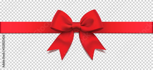 3d realistic vector icon illustration. Red silky ribbon with a bow. Isolated gift present red silk bow.