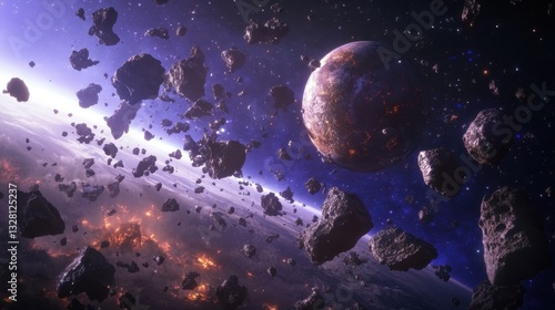 Wallpaper Mural Asteroid Field Surrounds Burning Planet In Space Torontodigital.ca