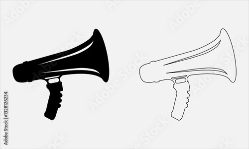 Megaphone Icon - Black and White silhouette vector Illustration for Communication and Announcement 