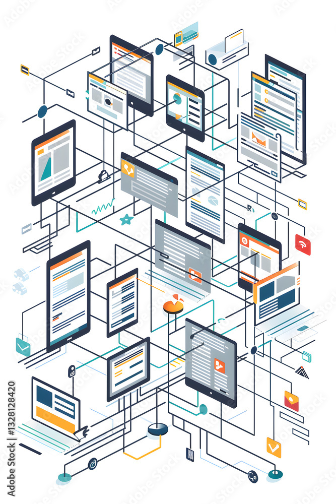 Naklejka premium Conceptual Illustration of User Experience Sitemap Creation with Hierarchical Website Structure