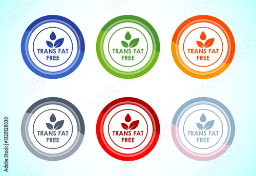 Trans fat free icon design illustration, Zero trans fat icon for healthy concept, 6 color button design set