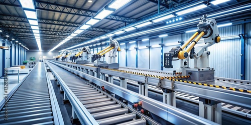 Minimalist Industrial Automation: Robotic Arms on Assembly Line Conveyor Belt