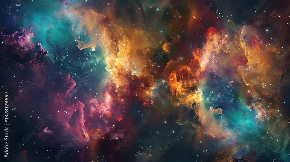 Fototapeta premium A stunning cosmic nebula filled with vibrant colors and swirling gases, evoking the mysteries of the universe.