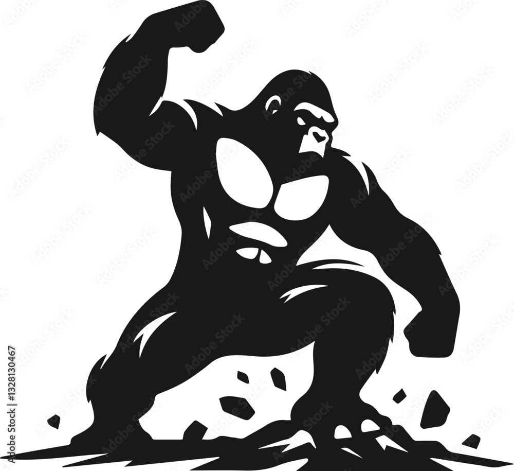 Fototapeta premium gorilla pounding the ground vector animal silhouette black 