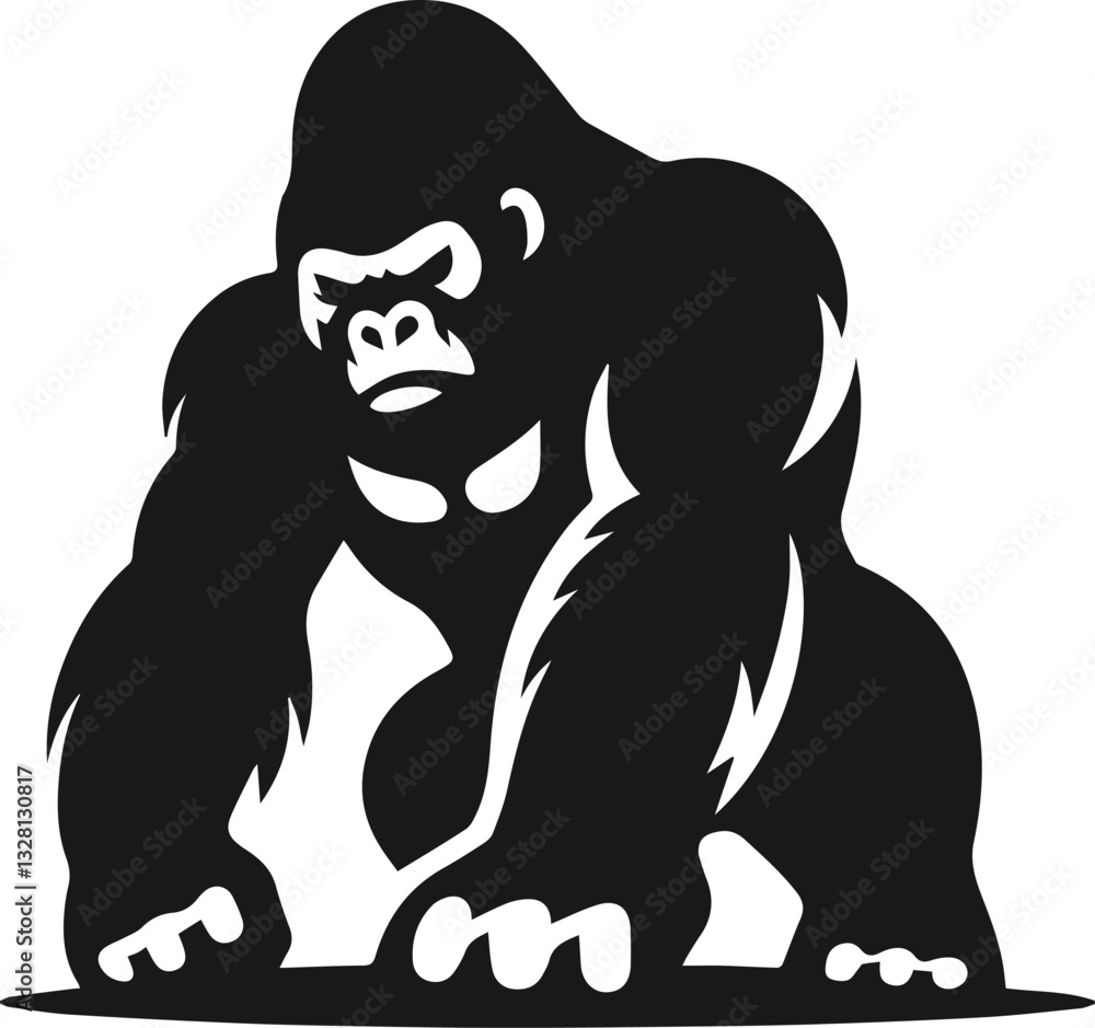 Fototapeta premium gorilla pounding the ground vector animal silhouette black 