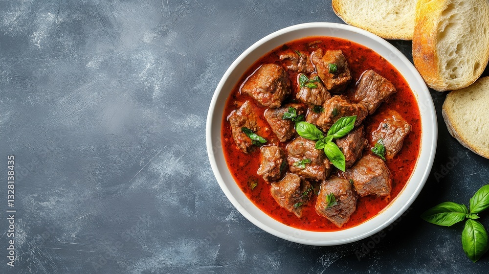 Savoring the Rich Flavors of Slow-Cooked Beef in Tomato Sauce with Fresh Basil Accents Savoring the Rich Flavors of Slow-Cooked Beef in Tomato Sauce with Fresh Basil Accents