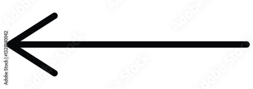 Straight long arrow, left thin line, black cursor, horizontal element, thick pointer vector icon isolated on white background. Simple illustration