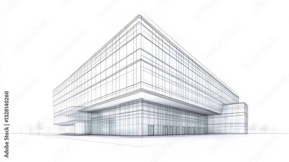 Modern Architectural Building Sketch, Exterior Perspective, Blank Background, Stock Photo for Design Concepts Modern Architectural Building Sketch, Exterior Perspective, Blank Background, Stock Photo for Design Concepts