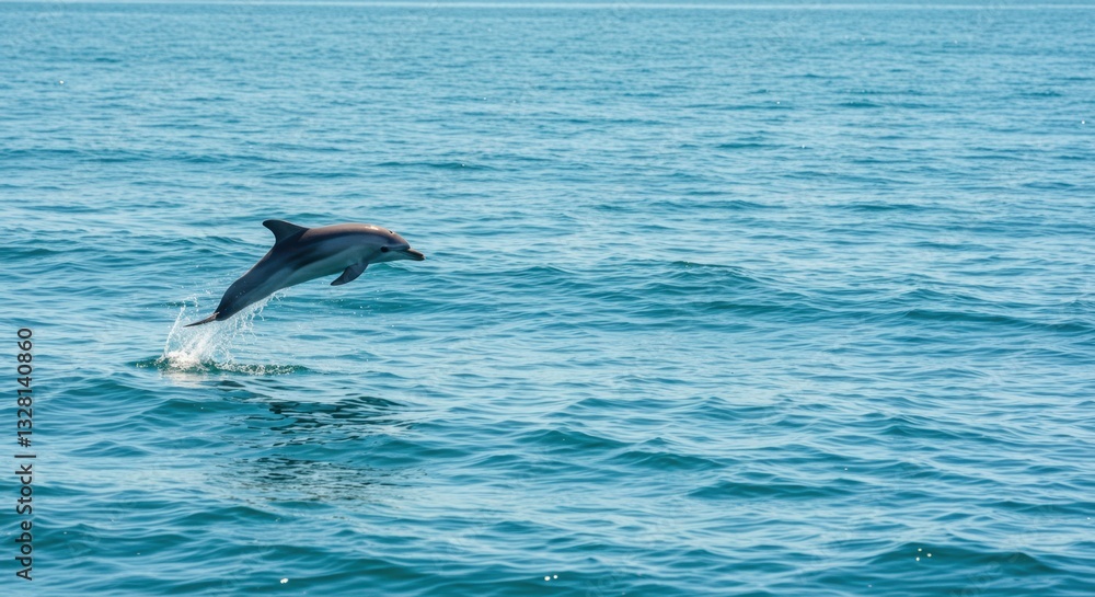 Fototapeta premium Striped Dolphin Leaping Gracefully Through Ocean Waves: A Stunning Wildlife Photography