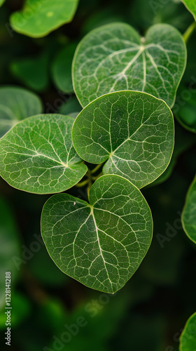 Close-up of heart-shaped leaf veins, natural plant material