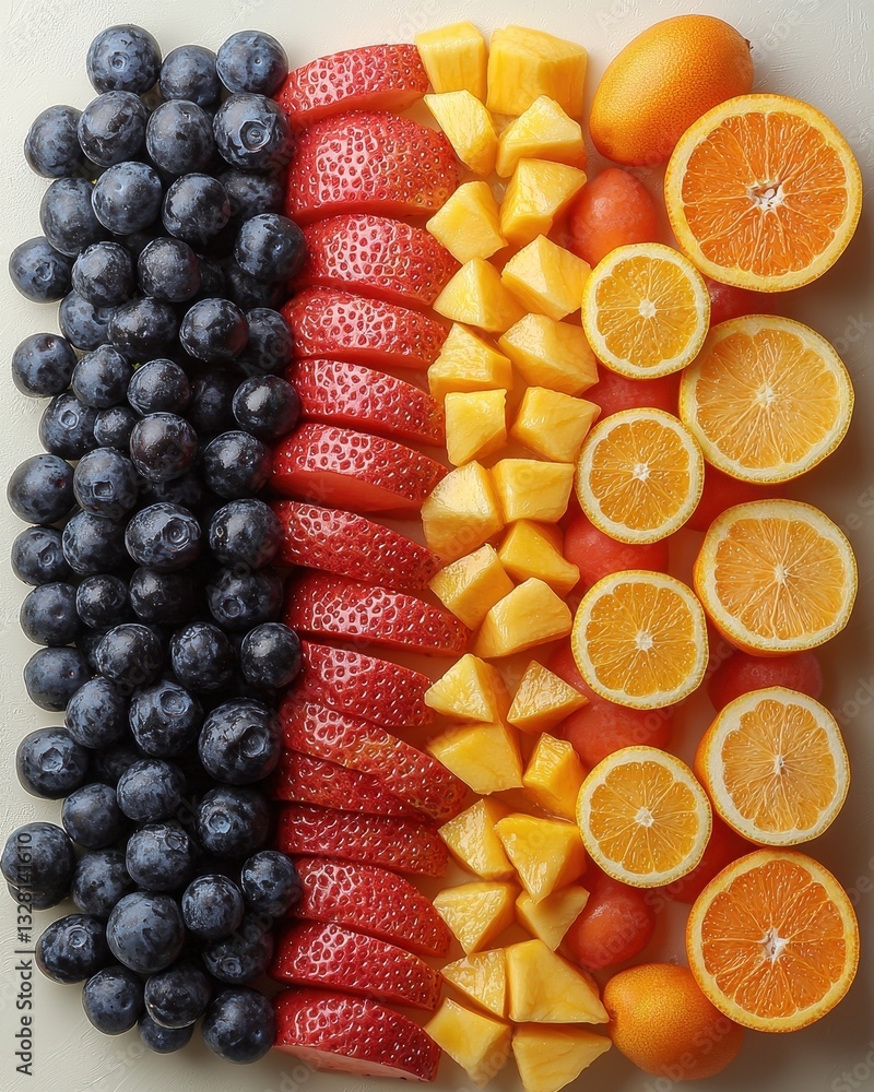 A vibrant assortment of fresh fruits, including apples, bananas, oranges, and grapes, is beautifully arranged in a colorful row on a rustic wooden table, showcasing their natural textures and hues. A vibrant assortment of fresh fruits, including apples, bananas, oranges, and grapes, is beautifully arranged in a colorful row on a rustic wooden table, showcasing their natural textures and hues.