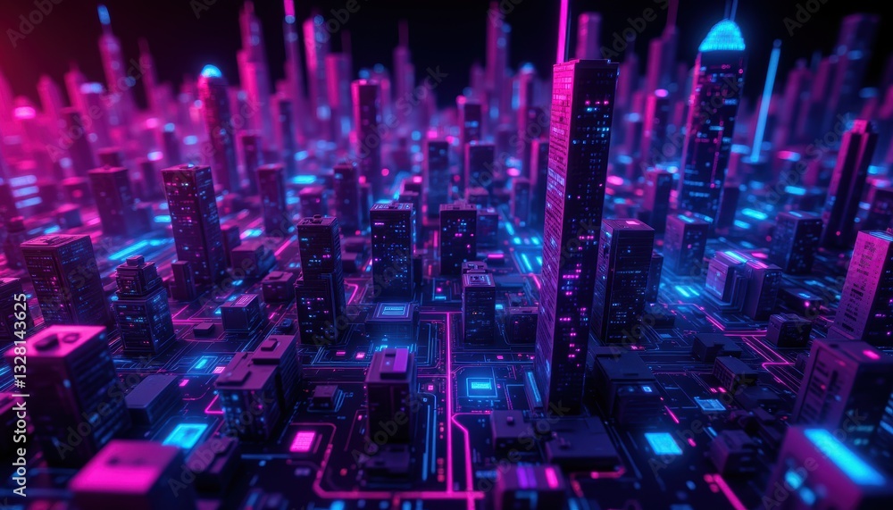 A vibrant, futuristic cityscape illuminated with neon lights, showcasing tall skyscrapers and a dynamic network of pathways. A vibrant, futuristic cityscape illuminated with neon lights, showcasing tall skyscrapers and a dynamic network of pathways.