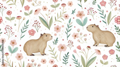 Seamless capybara pattern background
