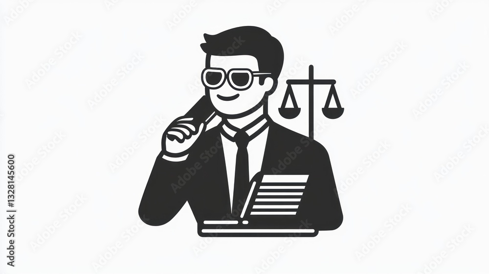 Lawyer discussing documents with scales of justice Lawyer discussing documents with scales of justice