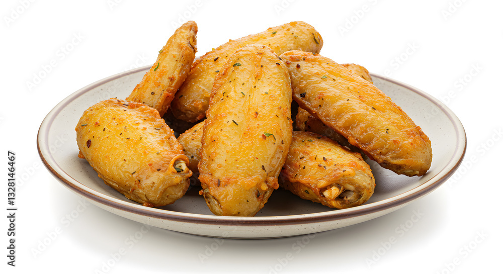 Plate of Fried Chicken Wings, Appetizing Fast Food, Crispy Chicken on Plate, Generative AI image Plate of Fried Chicken Wings, Appetizing Fast Food, Crispy Chicken on Plate, Generative AI image