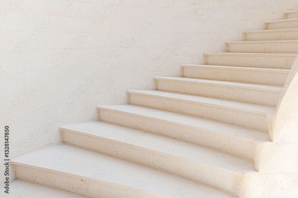 Fototapeta premium Religious Institute Faith Concepts. Minimalist staircase with smooth white steps and textured wall.