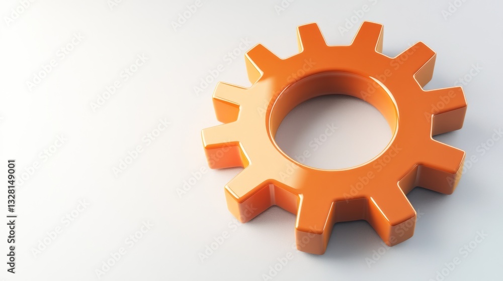 Orange gear on white background for industrial and engineering design concepts