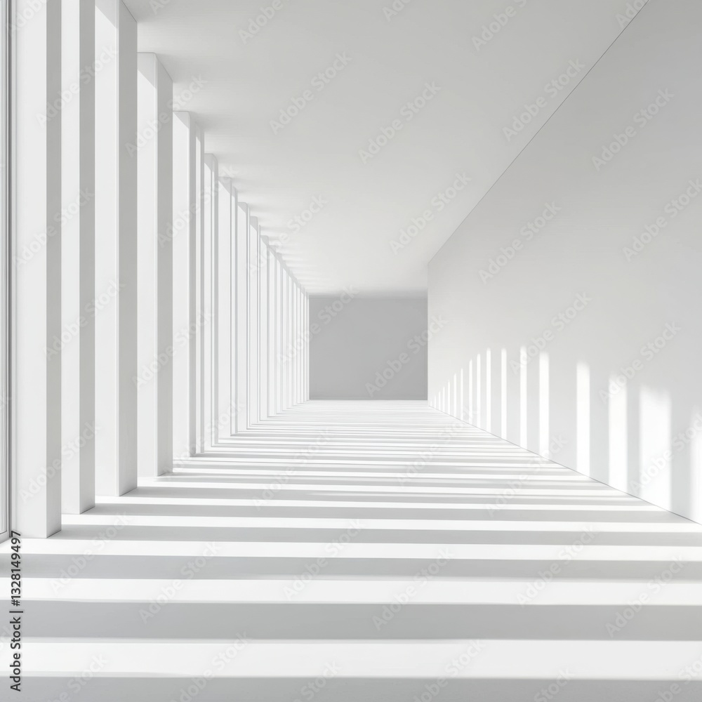 Fototapeta premium Architectural Light and Shadow Play in a Modern White Corridor