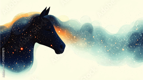 Enchanting Cosmic Horse in Starry Night Vector Artwork: Exquisite Fantasy Design of a Celestial Stallion with Ethereal Waves and Celestial Glow for Inspirational Decor
