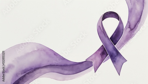 Epilepsy Awareness Day, Watercolor Card with  purple ribbon and wave, with Copy space