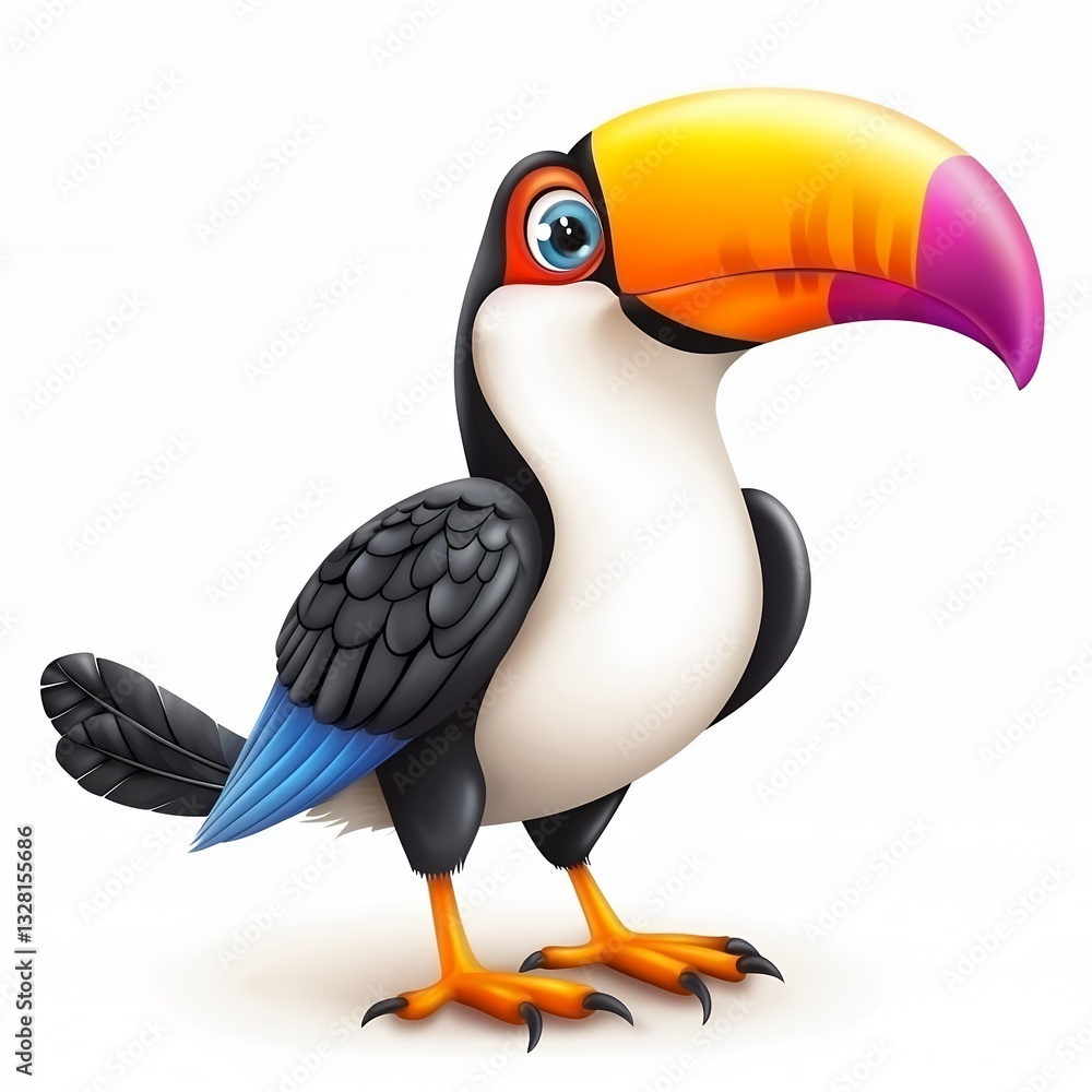 Naklejka premium Cartoon Toucan Illustration Vibrant Colors, Playful Expression