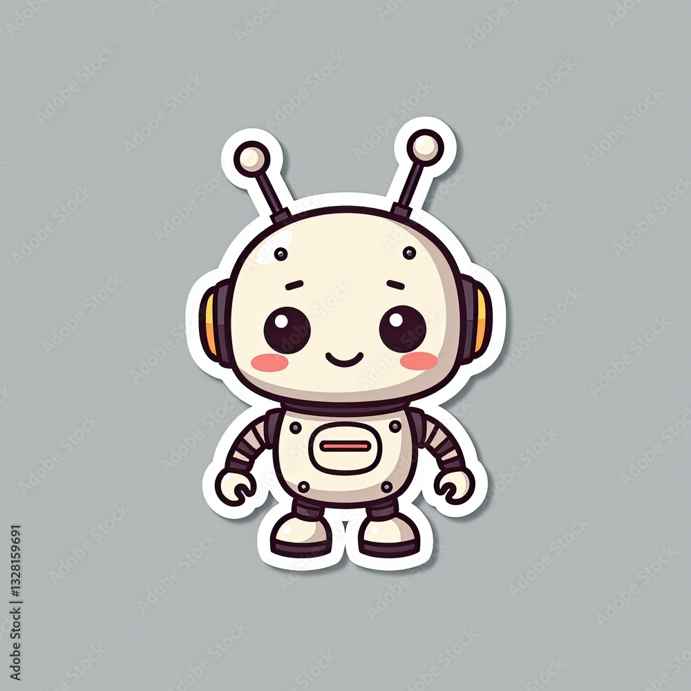 Obraz premium Cute Cartoon Robot Character with Big Eyes and Cheerful Expression