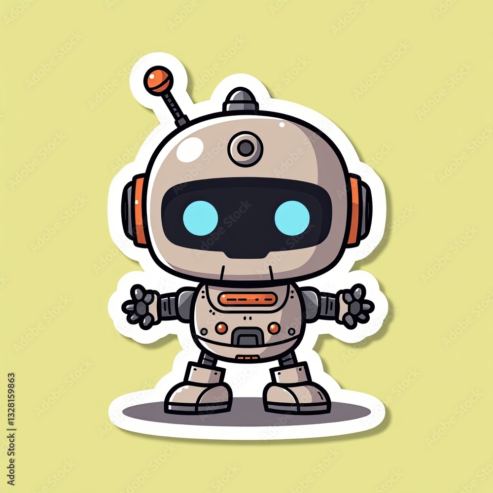 Obraz premium Cute Cartoon Robot Character with Big Eyes and Cheerful Expression