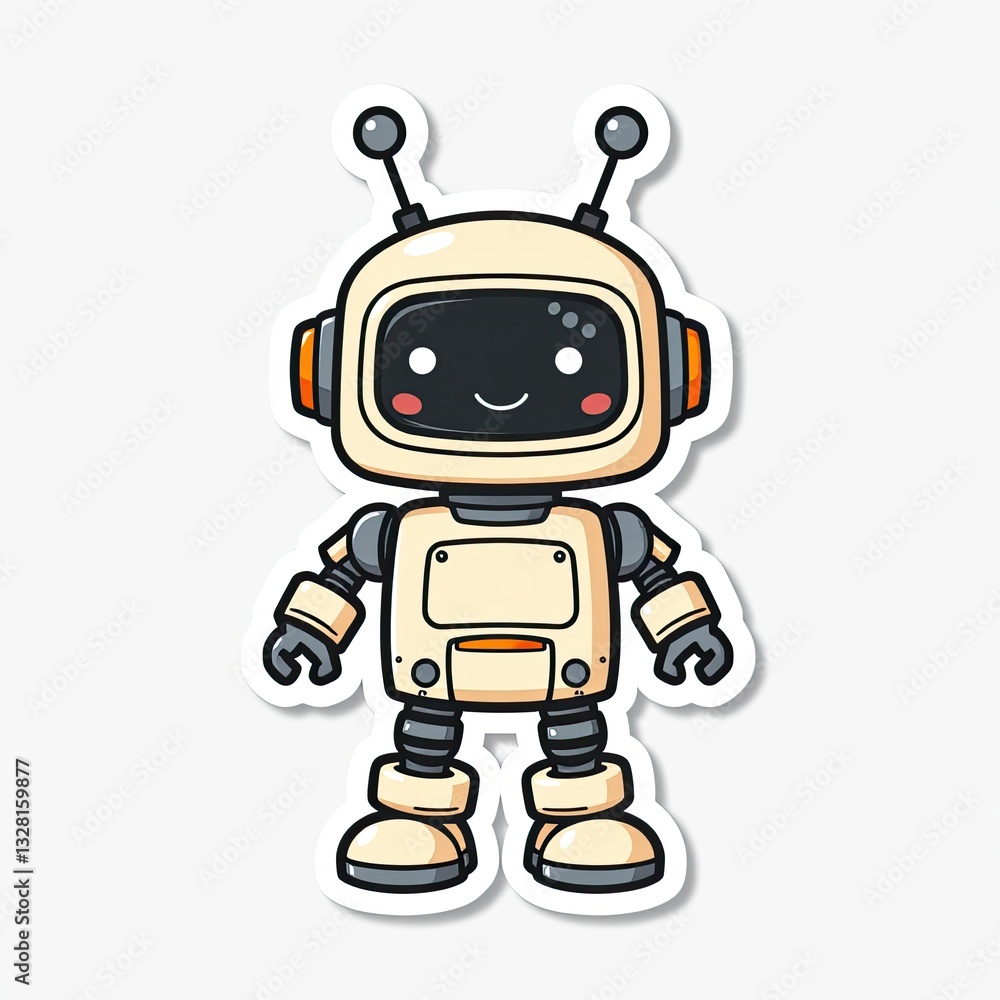 Cute Cartoon Robot Character with Big Eyes and Cheerful Expression Cute Cartoon Robot Character with Big Eyes and Cheerful Expression