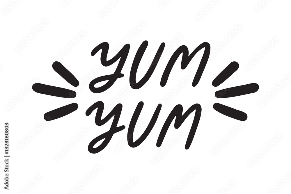 Yum Yum text lettering. Printable graphic. Design doodle for print. Cartoon hand drawn calligraphy style Yum Yum text lettering. Printable graphic. Design doodle for print. Cartoon hand drawn calligraphy style