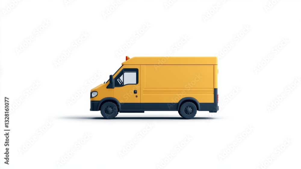 Side view of a cartoon delivery van, simple and bright yellow Side view of a cartoon delivery van, simple and bright yellow