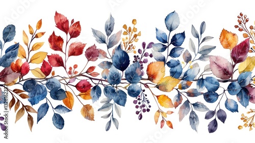 Watercolor autumn leaves border design