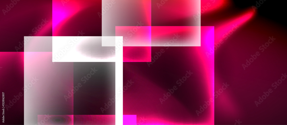 Fototapeta premium Dark neon colors with glass square shapes