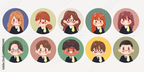 Cute cartoon hand drawn Thai lawyer Legal professions character set. Flat cartoon animation vector design.