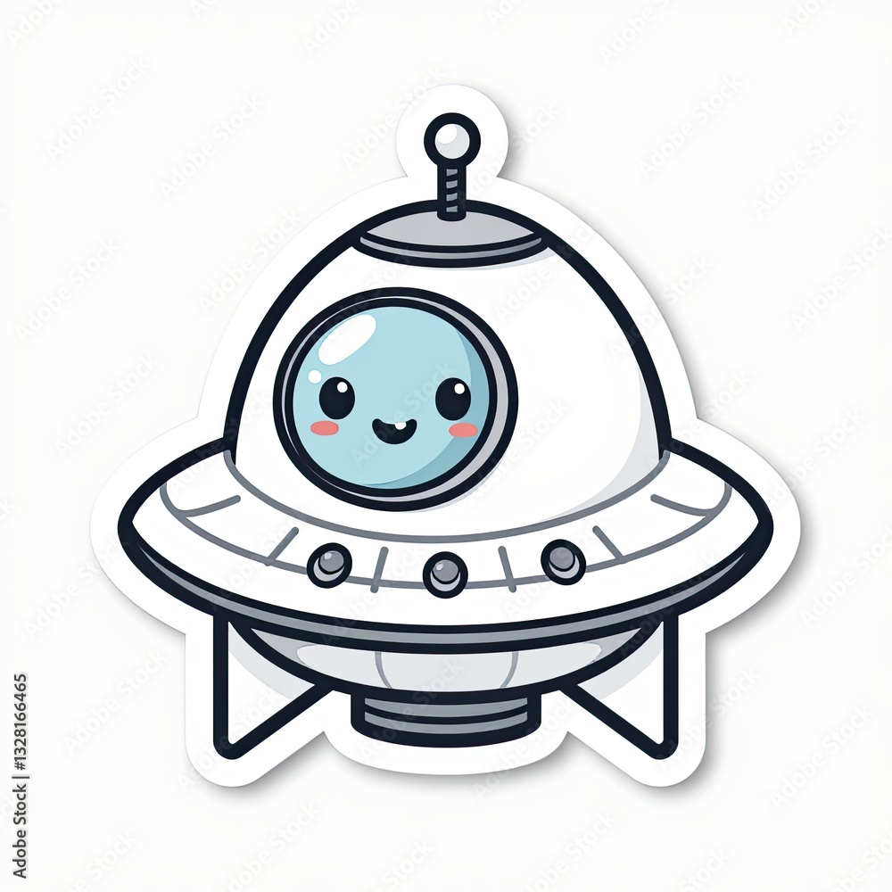 Obraz premium Cute Cartoon UFO with Smiling Face and Bright Colors for Kids