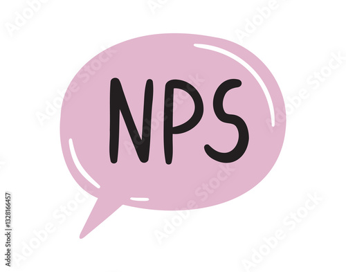 Nps, abbreviation net promoter score. Nps speech bubble lettering doodle hand drawn text.