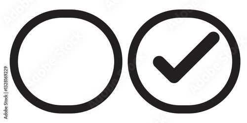 Square checkbox set. Blank and checked checkbox stroke line art vector icon for app or website. Survey icon.