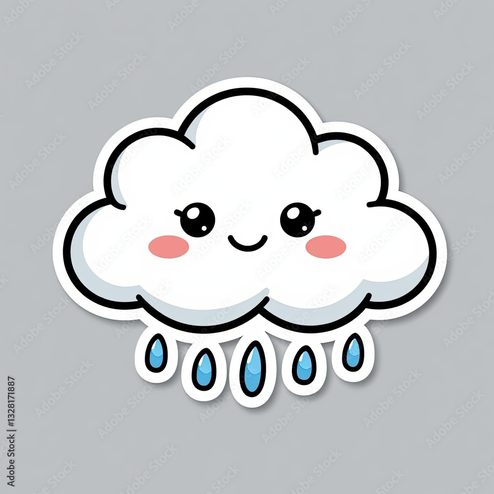 Cute Cartoon Cloud with Raindrops and Smile for Playful Designs Cute Cartoon Cloud with Raindrops and Smile for Playful Designs
