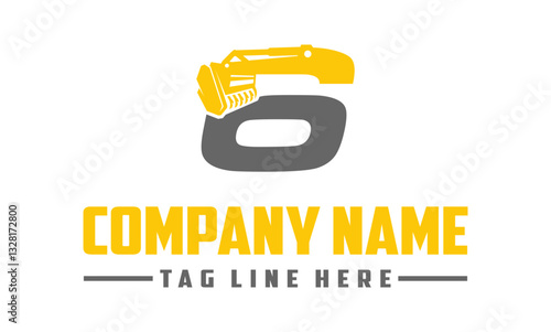 Letter number 6 mulching, excavator logo vector , Land Clearing Mulcher vector art	
