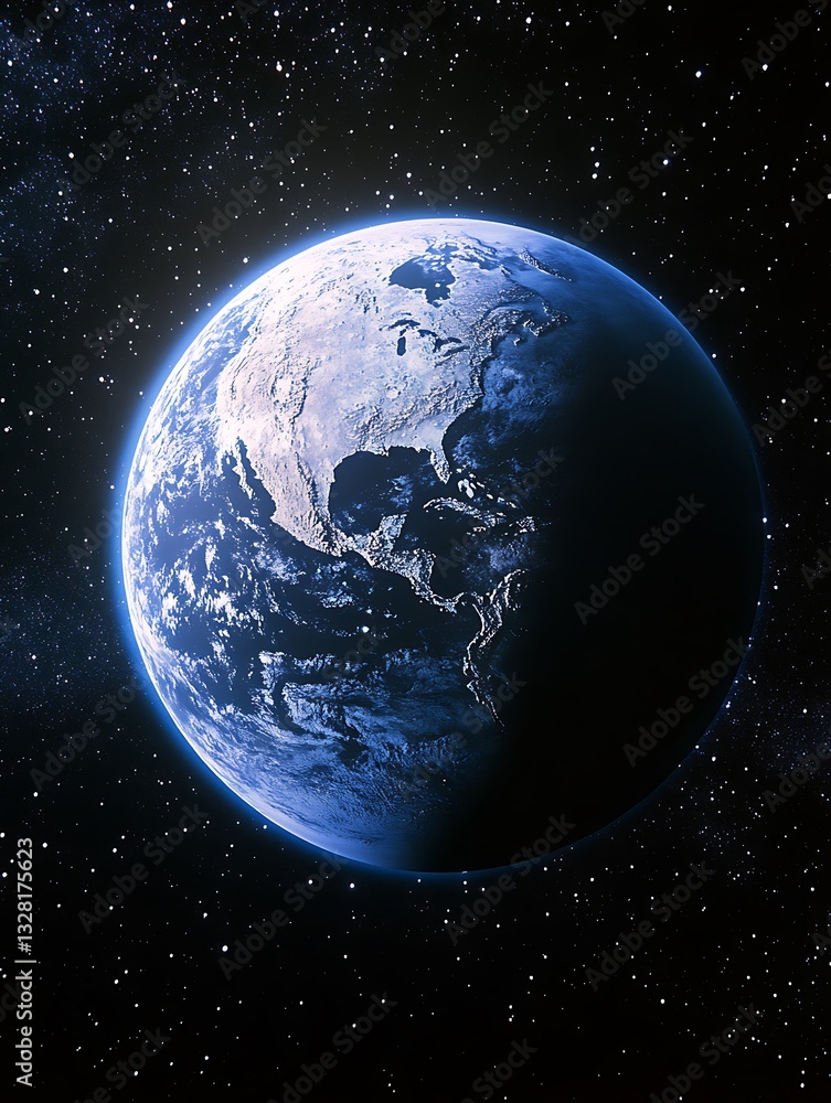 Obraz premium Stunning Globe View of Earth from Space with Starry Background