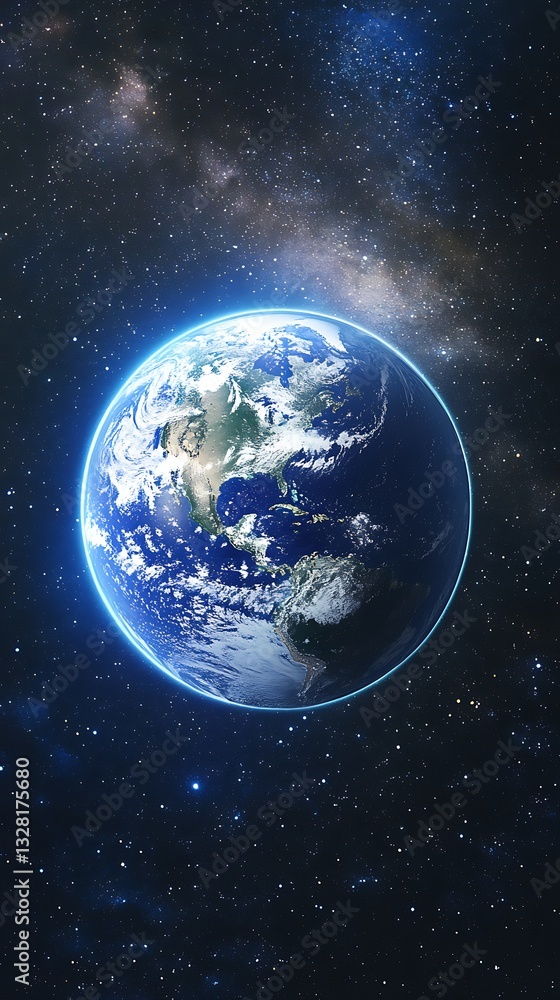 Naklejka premium Stunning Globe View of Earth from Space with Starry Background